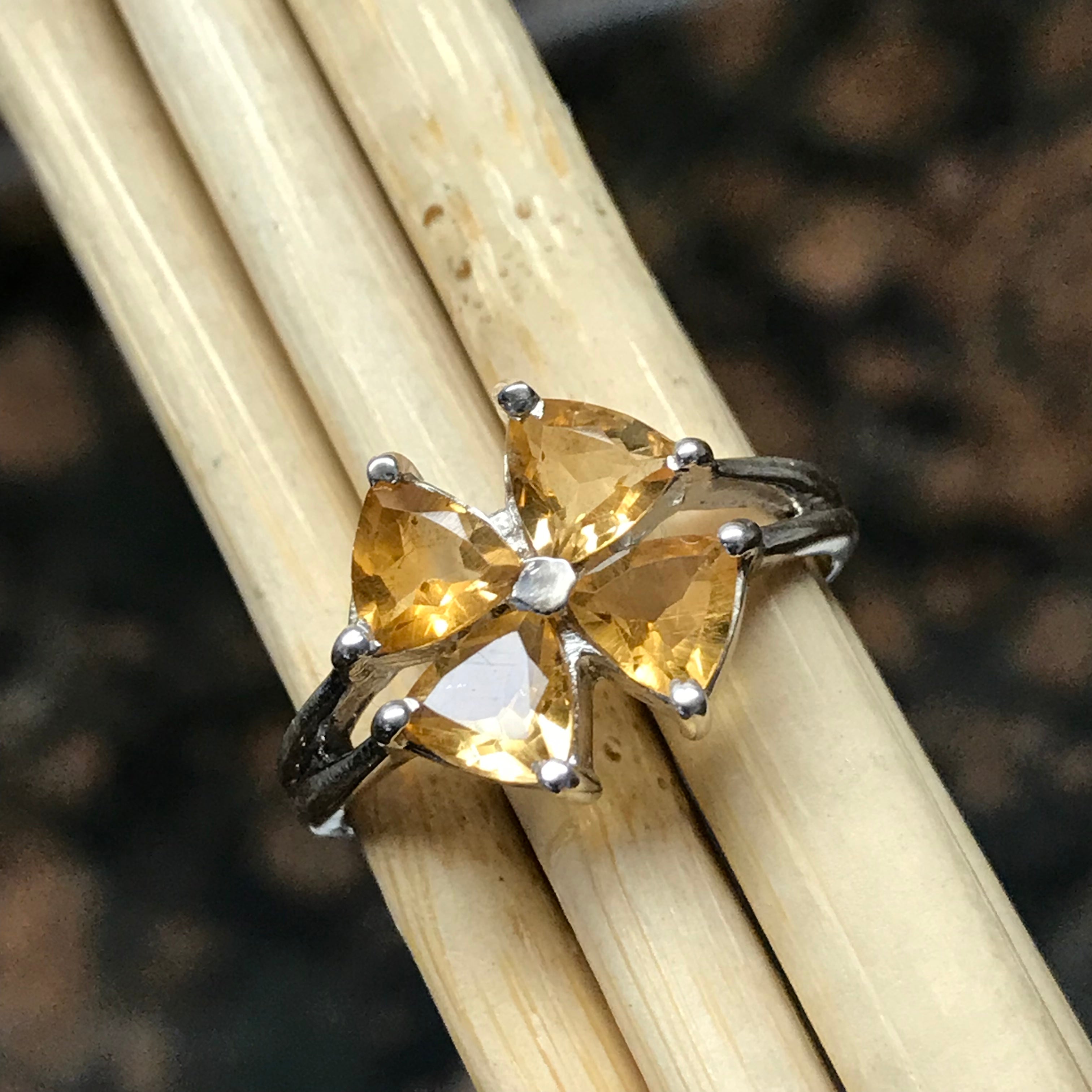 Natural 2ct Citrine 925 Solid Sterling Silver Ring Size 6, 7, 8, 9 - Natural Rocks by Kala