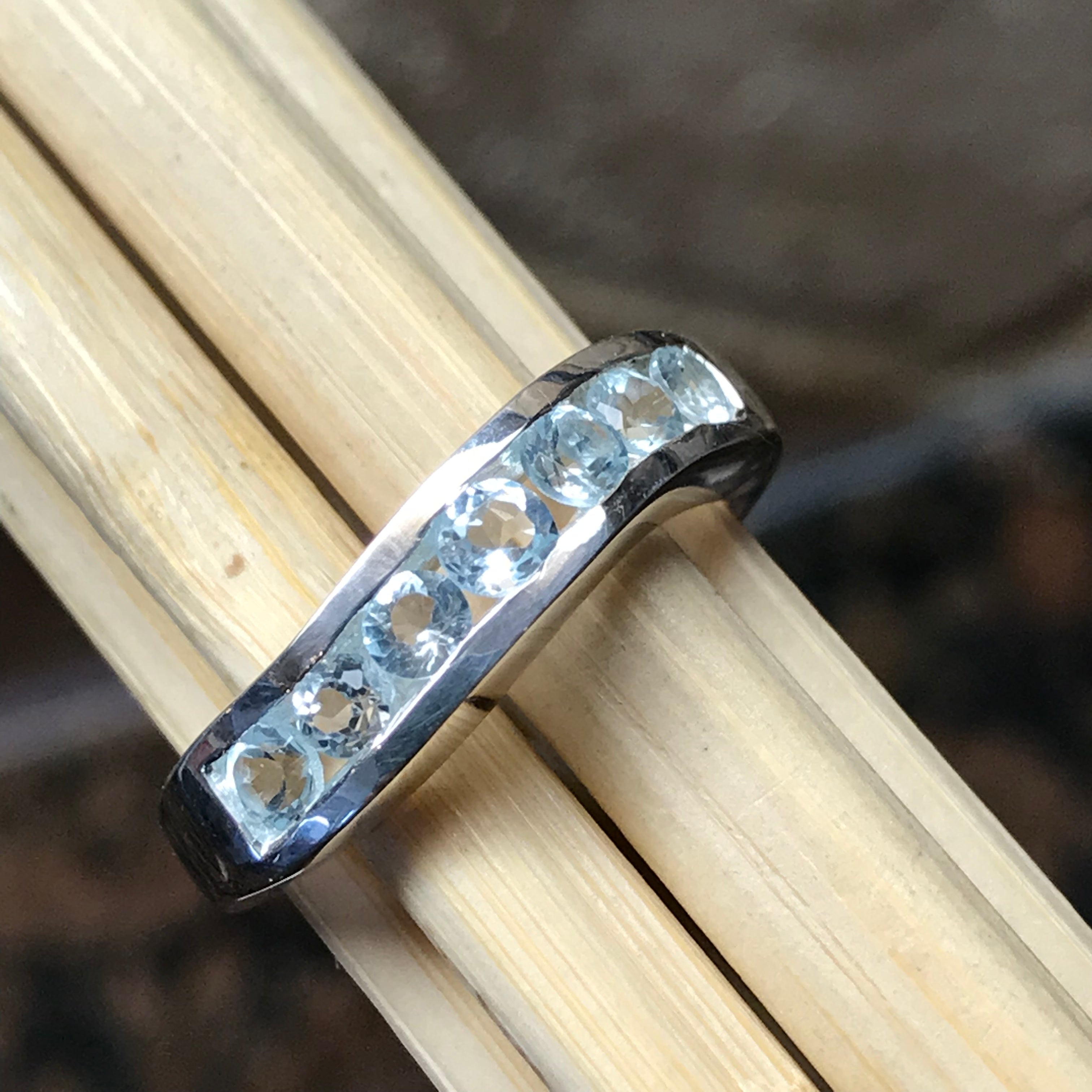 Natural 2.5ct Blue Topaz 925 Solid Sterling Silver Ring Size 6, 7, 8, 10 - Natural Rocks by Kala