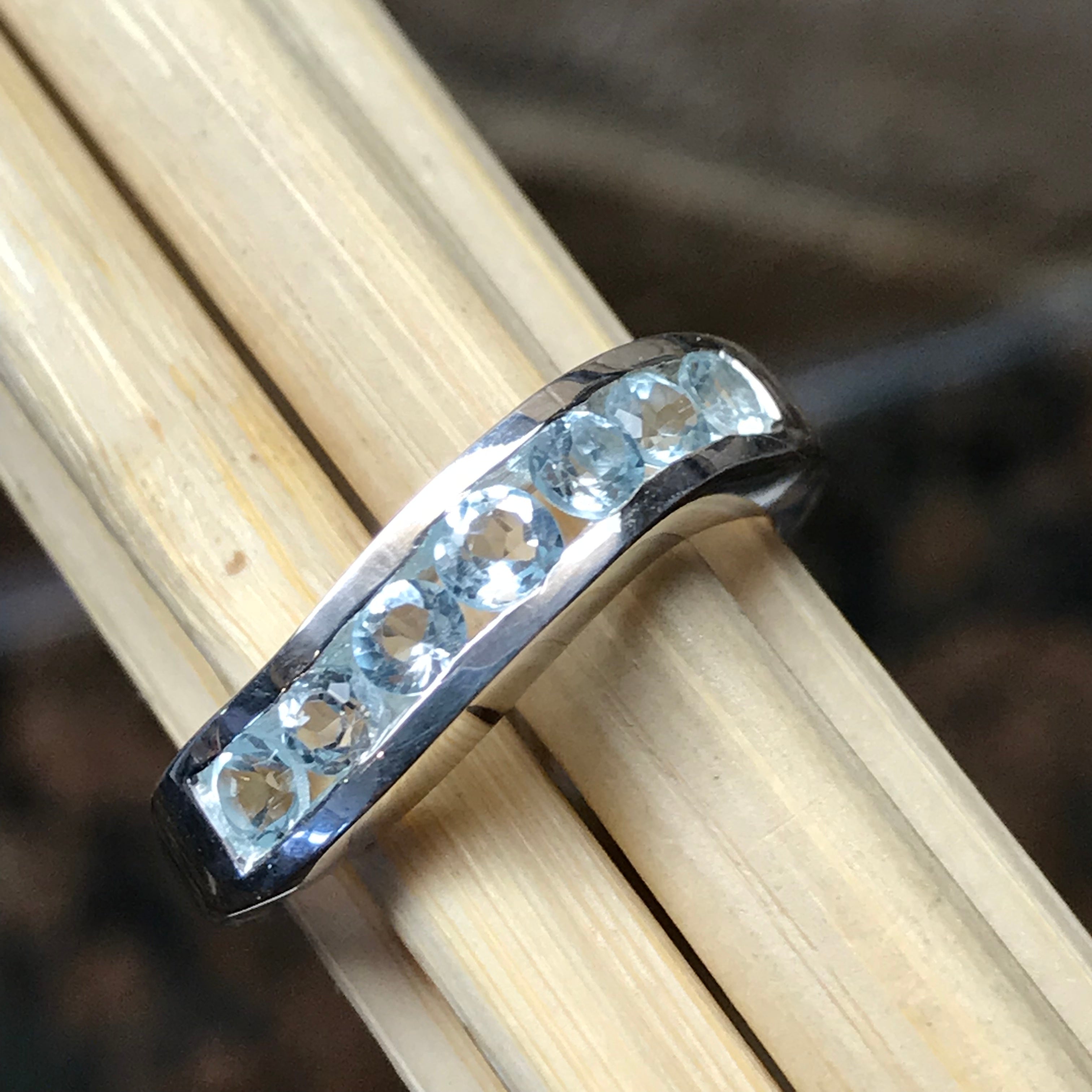 Natural 2.5ct Blue Topaz 925 Solid Sterling Silver Ring Size 6, 7, 8, 10 - Natural Rocks by Kala