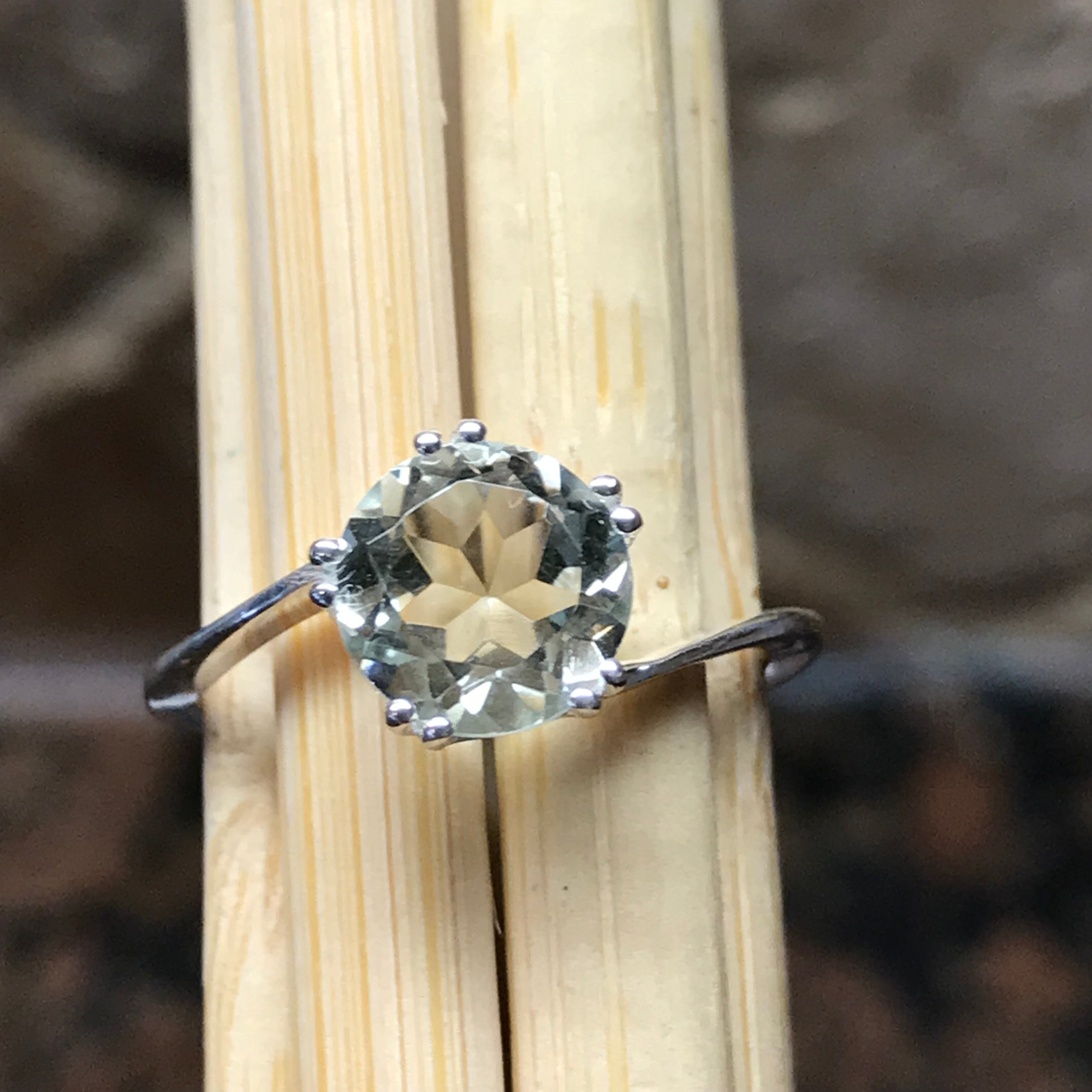 Natural 1.25ct Green Amethyst 925 Solid Sterling Silver Engagement Ring Size 5, 6, 7, 8, 9, 10 - Natural Rocks by Kala