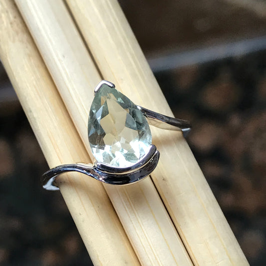 Natural 2ct Green Amethyst 925 Solid Sterling Silver Ring Size 5, 6, 7, 8, 9 - Natural Rocks by Kala