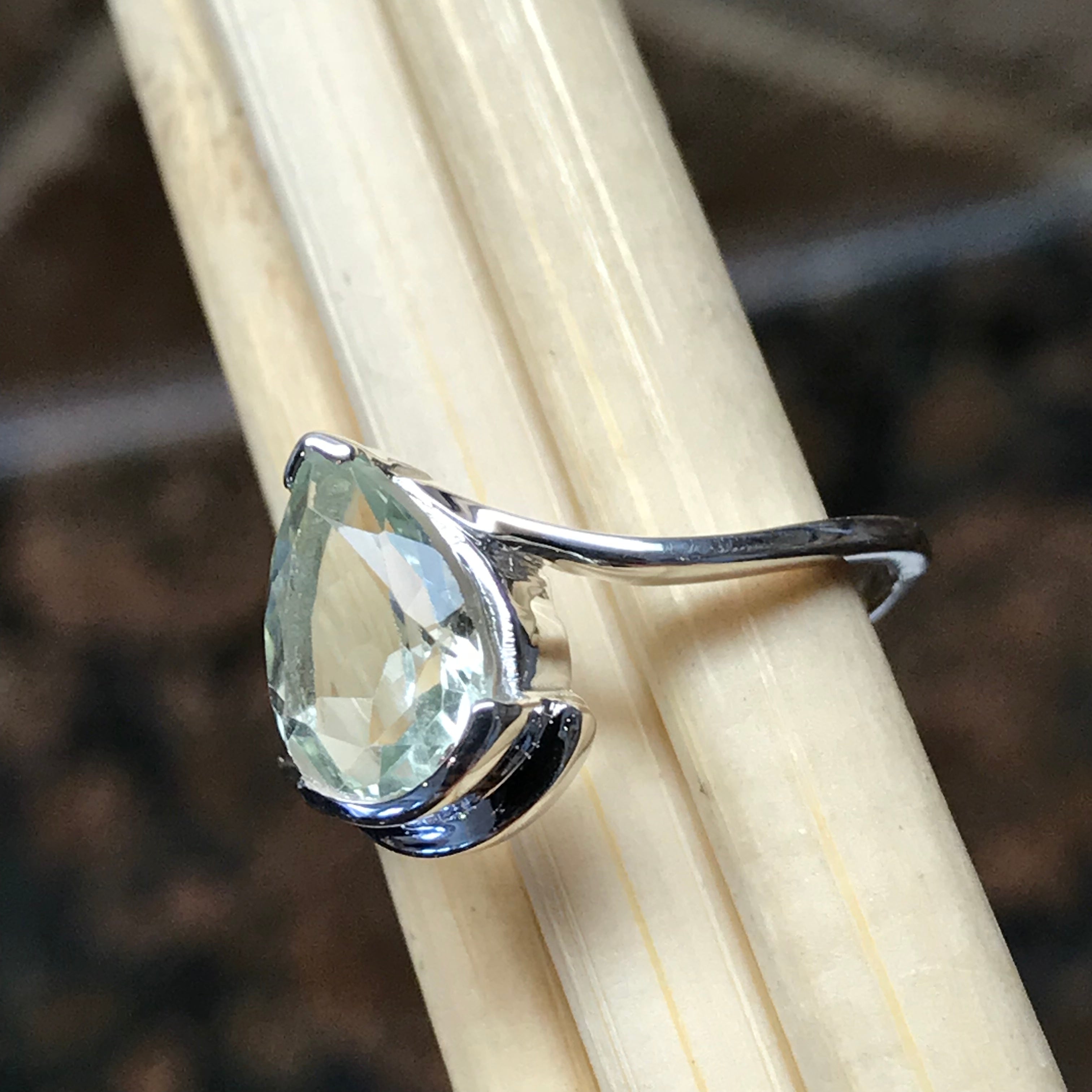 Natural 2ct Green Amethyst 925 Solid Sterling Silver Ring Size 5, 6, 7, 8, 9 - Natural Rocks by Kala