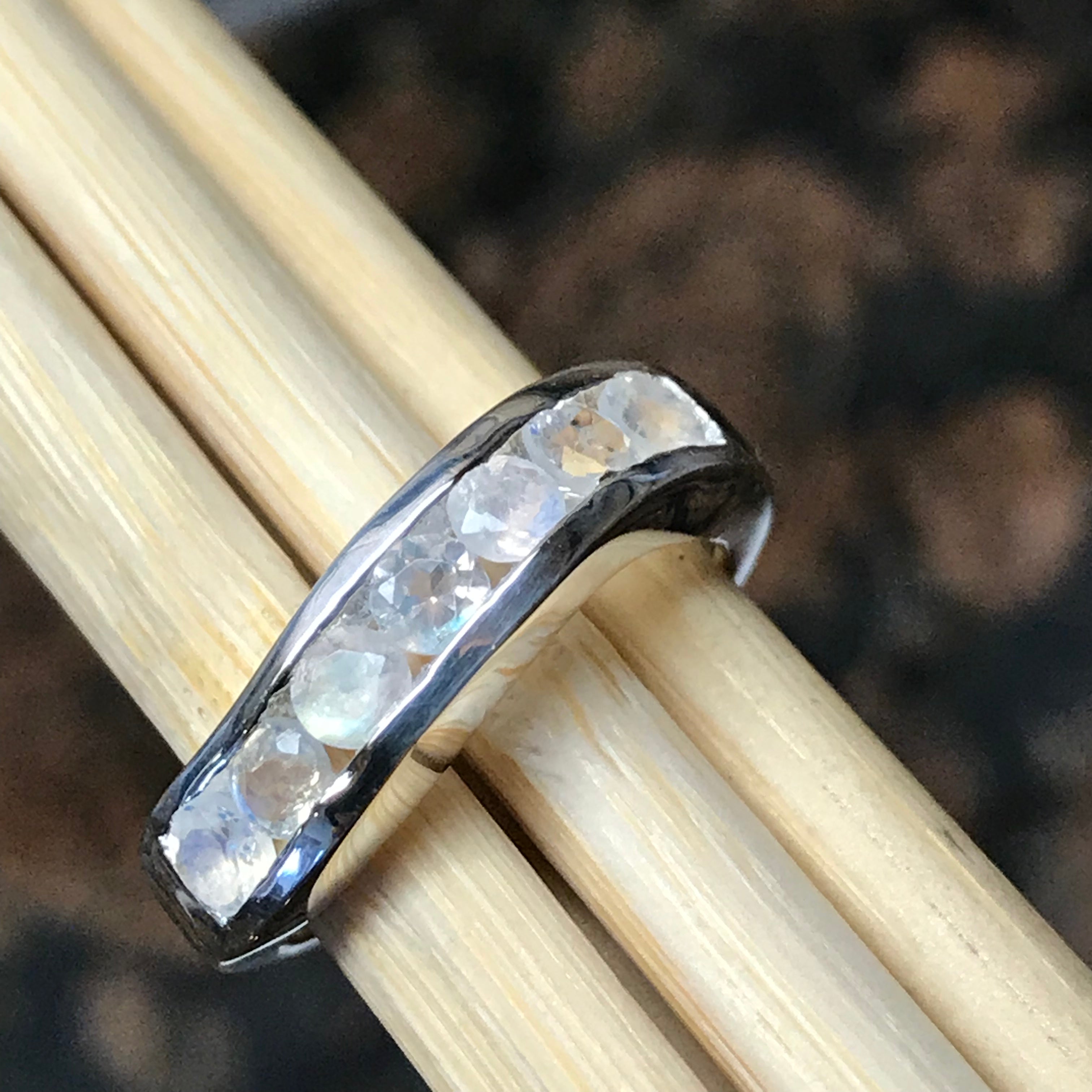 Natural Rainbow Moonstone 925 Sterling Silver Ring Size 6, 7, 8, 9 - Natural Rocks by Kala