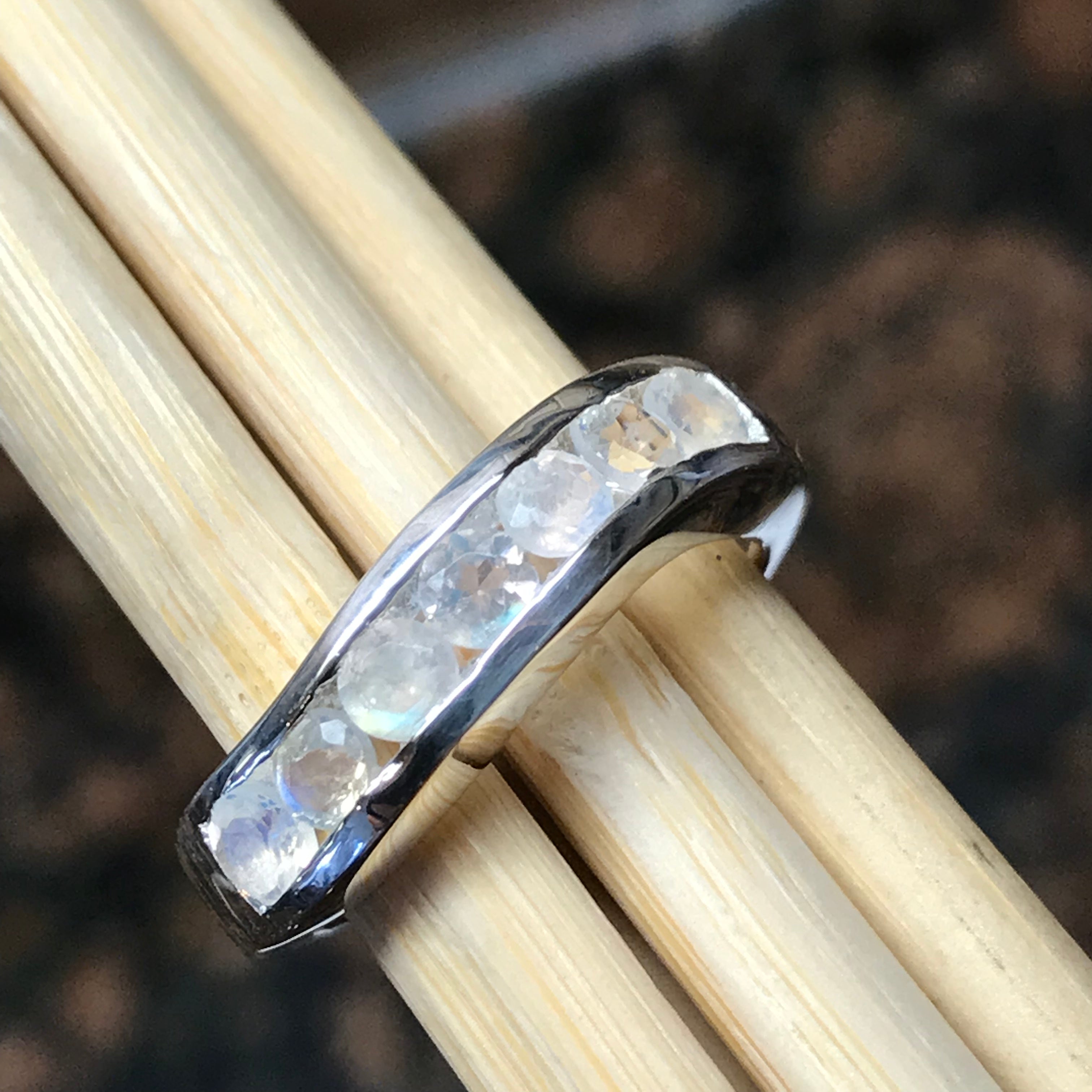Natural Rainbow Moonstone 925 Sterling Silver Ring Size 6, 7, 8, 9 - Natural Rocks by Kala