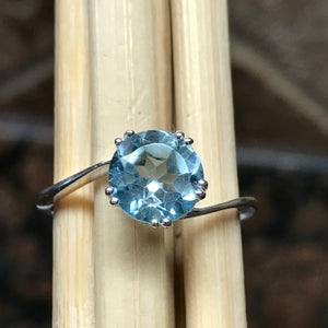 Natural 2ct Blue Topaz 925 Solid Sterling Silver Engagement Ring Size 6, 7, 8 - Natural Rocks by Kala