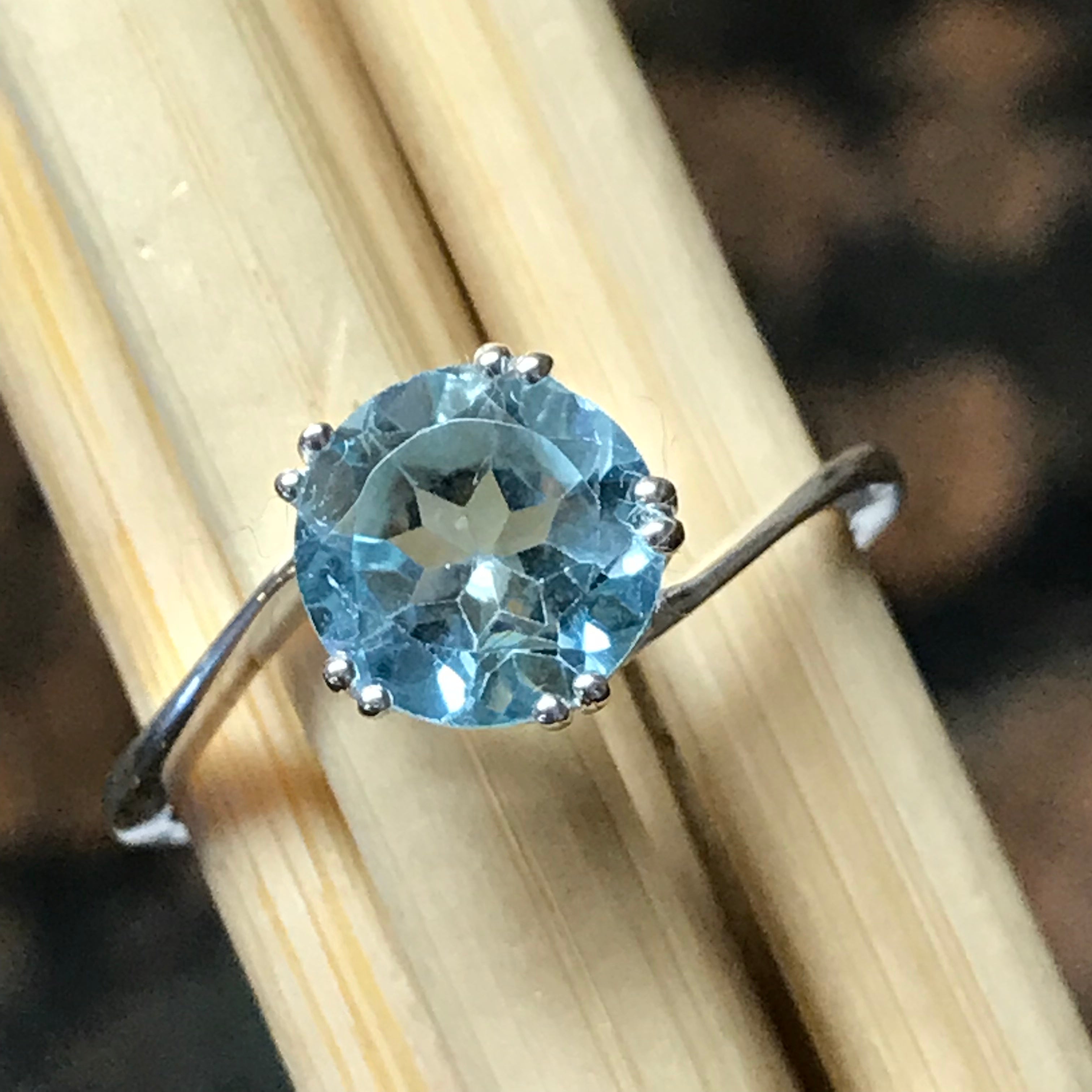 Natural 2ct Blue Topaz 925 Solid Sterling Silver Engagement Ring Size 6, 7, 8 - Natural Rocks by Kala