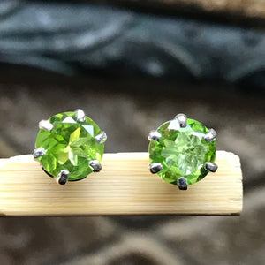 Natural 2ct Apple Green Peridot 925 Solid Sterling Silver Stud Earrings 7mm - Natural Rocks by Kala