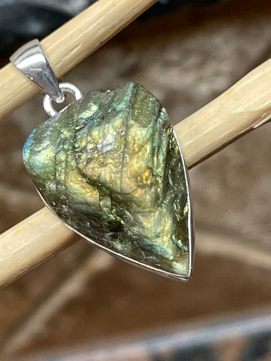 Natural Labradorite 925 Sterling Silver Pendant 40mm - Natural Rocks by Kala