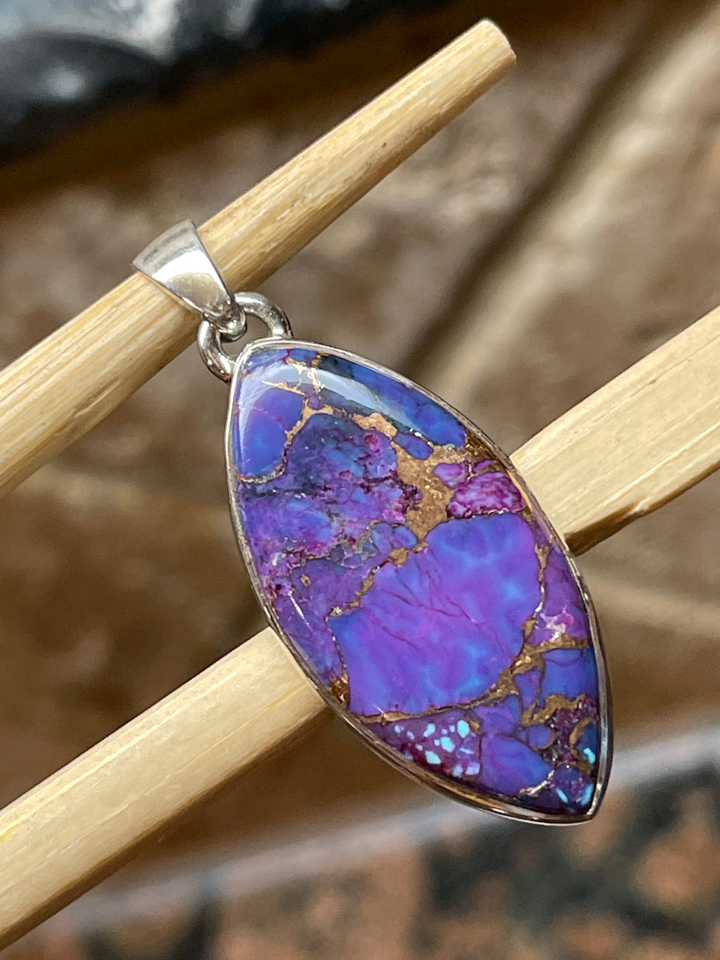 Gorgeous Purple Mohave Turquoise 925 Solid Sterling Silver Pendant 40mm - Natural Rocks by Kala