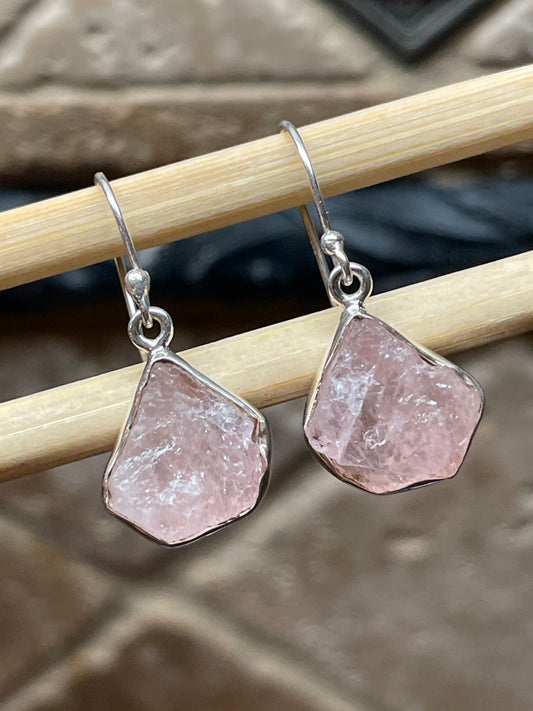 Natural Pink Morganite 925 Solid Sterling Silver Earrings 25mm - Natural Rocks by Kala