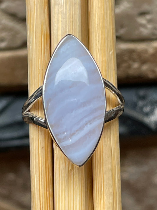 Natural Blue Lace Agate 925 Sterling Silver Ring Size 7.5 - Natural Rocks by Kala