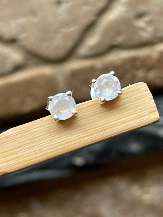 Natural Rainbow Moonstone 925 Solid Sterling Silver Earrings 4mm - Natural Rocks by Kala