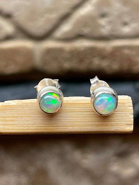Genuine Ethiopian Opal 925 Solid Sterling Silver Stud Earrings 5mm - Natural Rocks by Kala