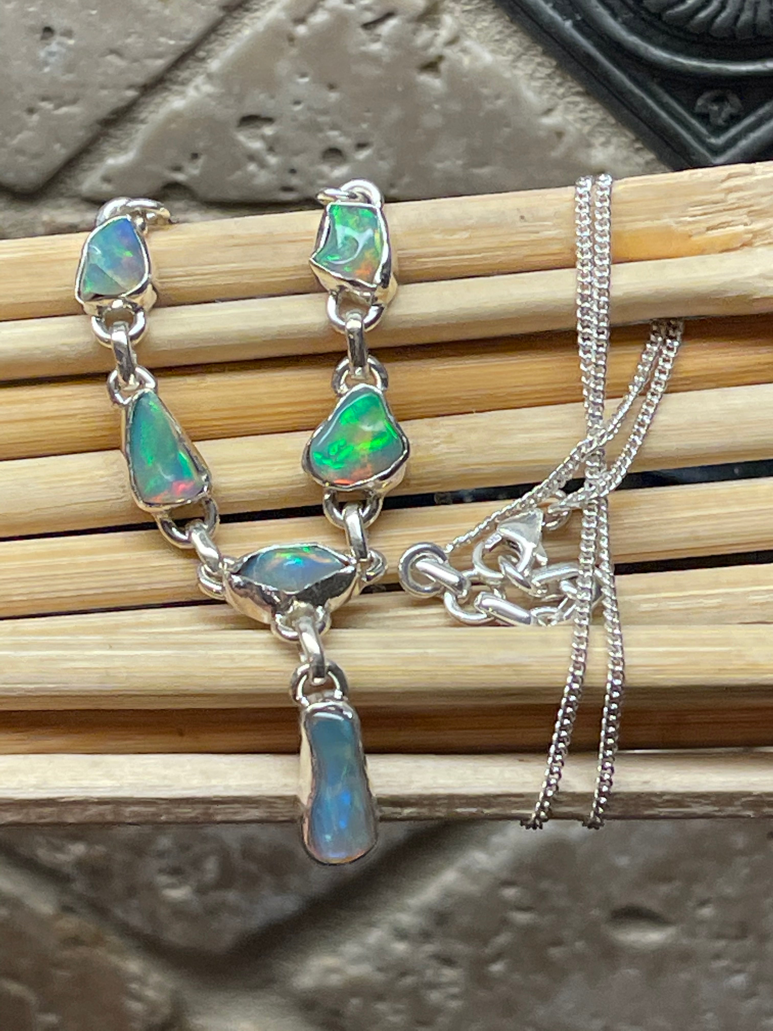 Genuine Ethiopian Opal 925 Solid Sterling Silver Necklace 18" - Natural Rocks by Kala