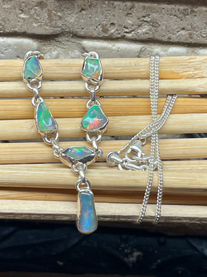Genuine Ethiopian Opal 925 Solid Sterling Silver Necklace 18" - Natural Rocks by Kala