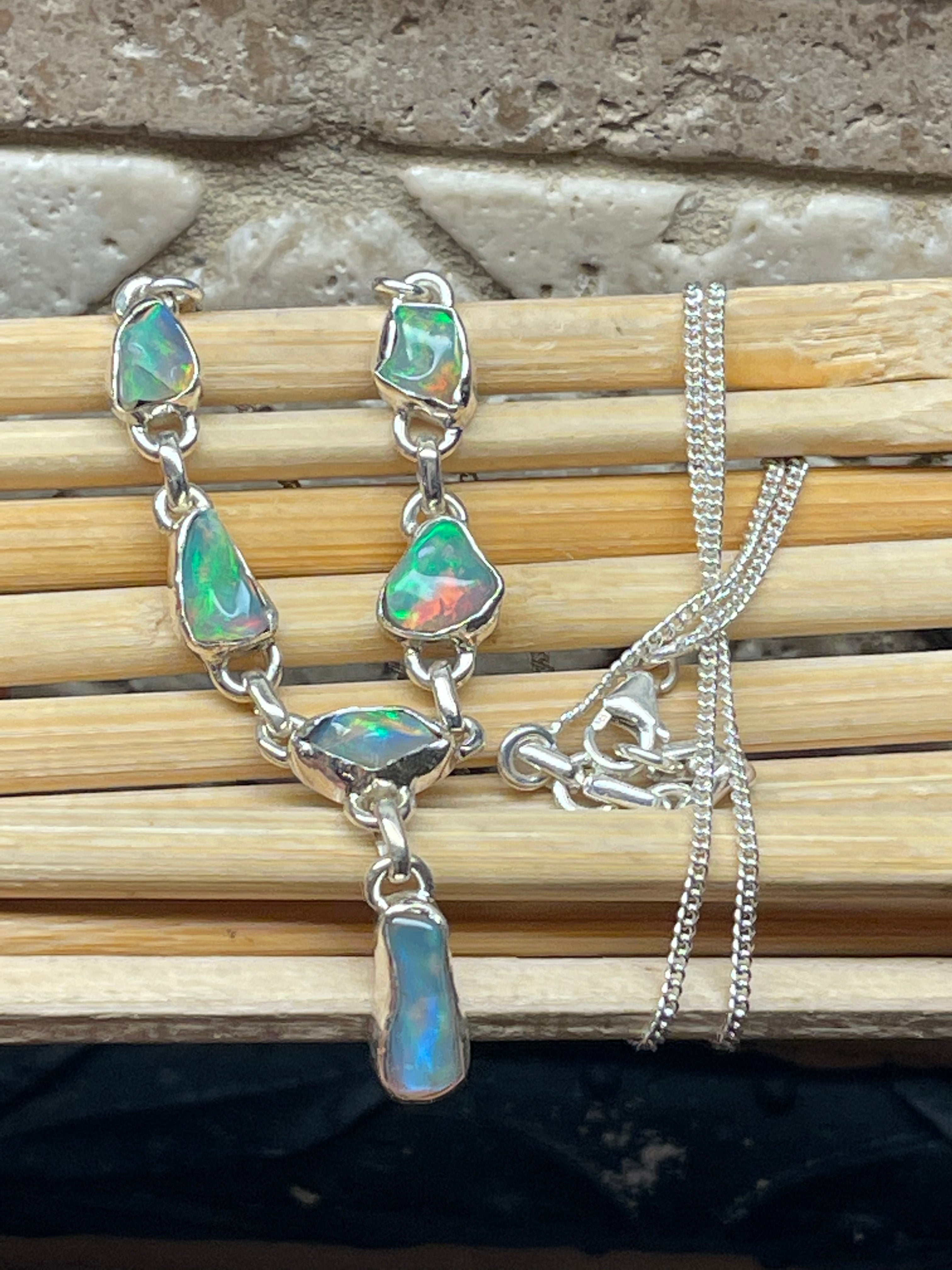 Genuine Ethiopian Opal 925 Solid Sterling Silver Necklace 18" - Natural Rocks by Kala