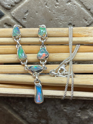 Genuine Ethiopian Opal 925 Solid Sterling Silver Necklace 18" - Natural Rocks by Kala