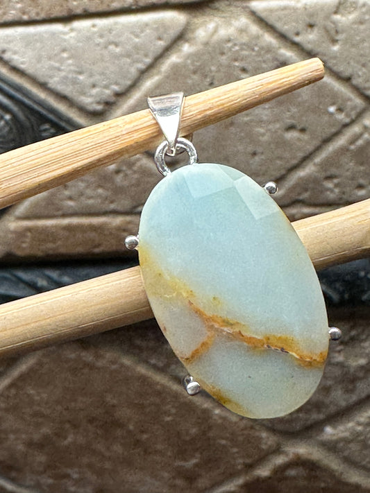Natural Blue Peruvian Opal 925 Solid Sterling Silver Pendant 37mm - Natural Rocks by Kala