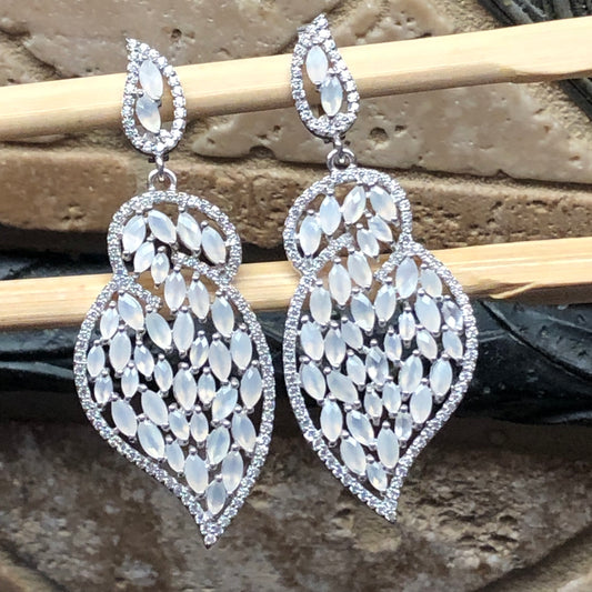 Natural Rainbow Moonstone 925 Solid Sterling Silver Earrings 55mm - Natural Rocks by Kala