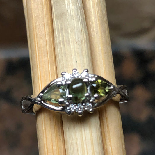Genuine Green Tourmaline 925 Solid Sterling Silver Engagement Ring Size 5, 6, 7, 8, 9 - Natural Rocks by Kala