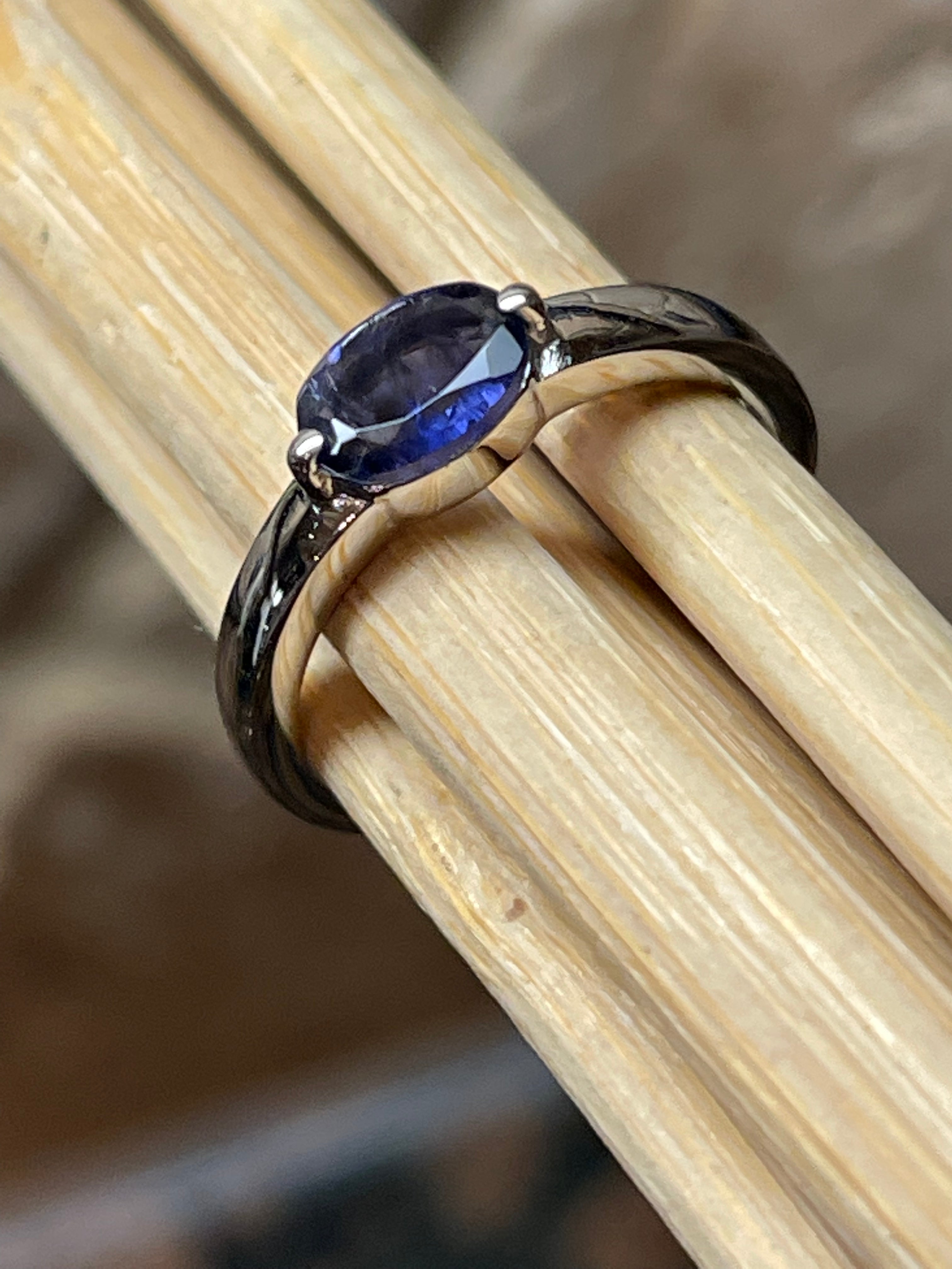 Natural Iolite 925 Solid Sterling Silver Engagement Ring Size 5, 6, 7, 8, 9 - Natural Rocks by Kala