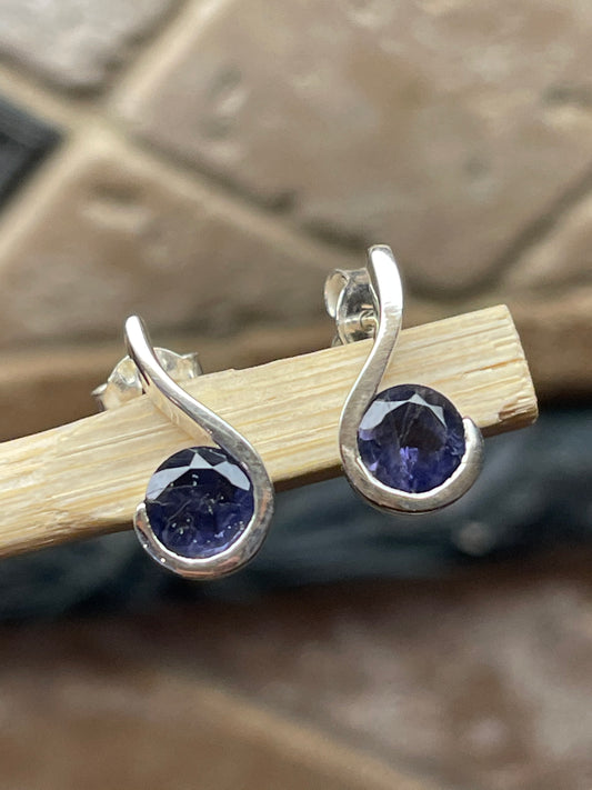 Natural 2ct Iolite 925 Solid Sterling Silver Earrings 12mm - Natural Rocks by Kala