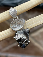 Natural Shungite, Herkimer Diamond 925 Solid Sterling Silver Pendant 30mm - Natural Rocks by Kala