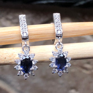 Natural 2ct Iolite 925 Solid Sterling Silver Earrings 25mm - Natural Rocks by Kala