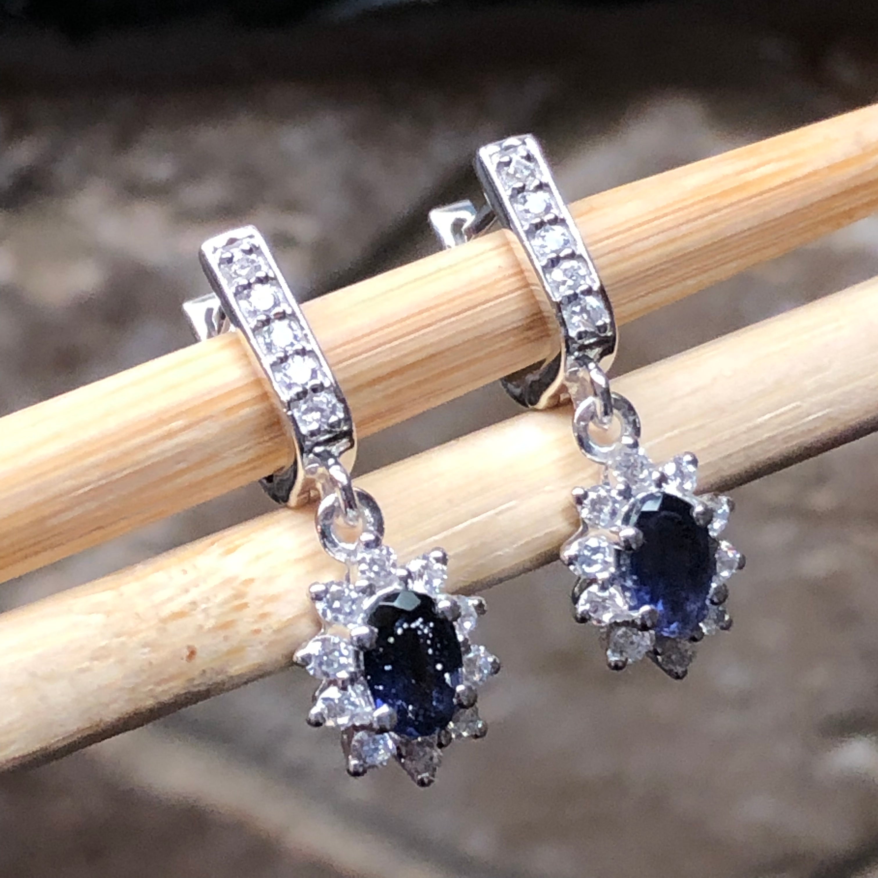Natural 2ct Iolite 925 Solid Sterling Silver Earrings 25mm - Natural Rocks by Kala