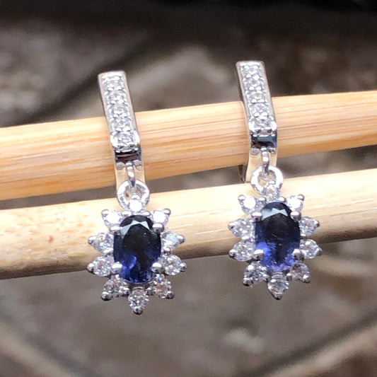 Natural 2ct Iolite 925 Solid Sterling Silver Earrings 25mm - Natural Rocks by Kala