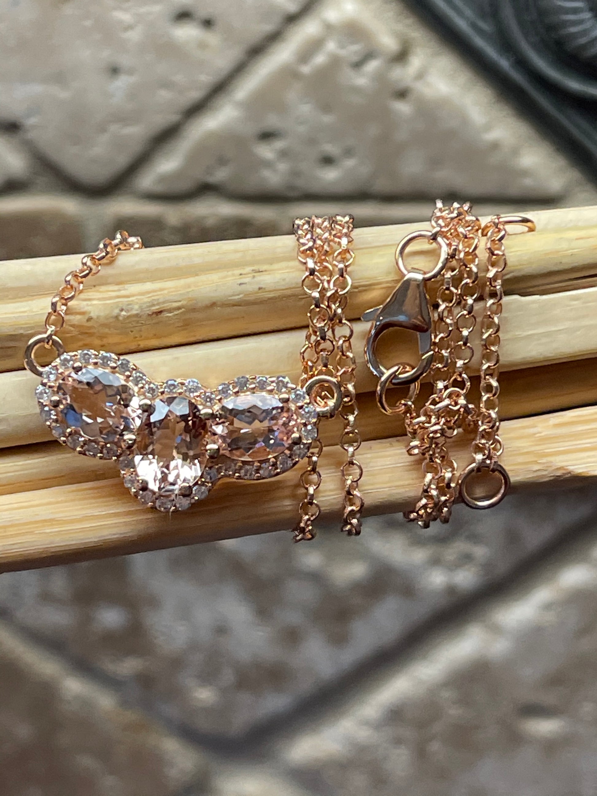 Natural Peach Morganite 14k Rose Gold Over Sterling Silver Necklace 16" - Natural Rocks by Kala