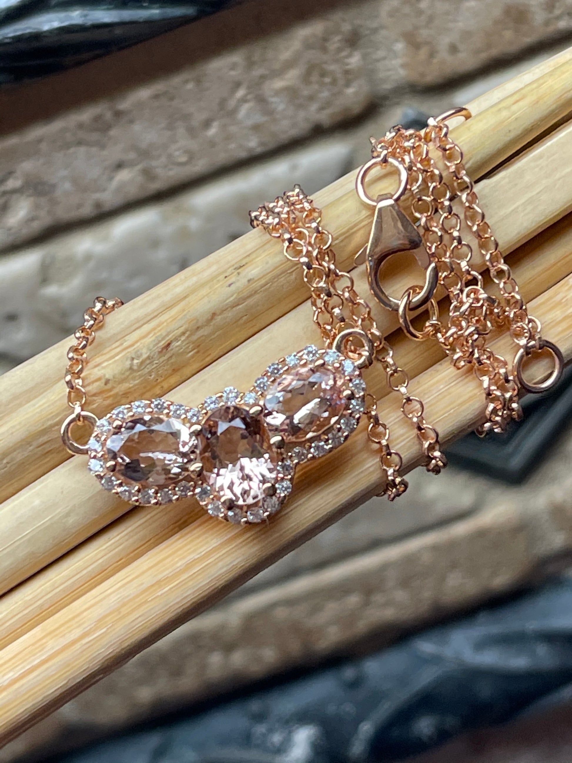 Natural Peach Morganite 14k Rose Gold Over Sterling Silver Necklace 16" - Natural Rocks by Kala