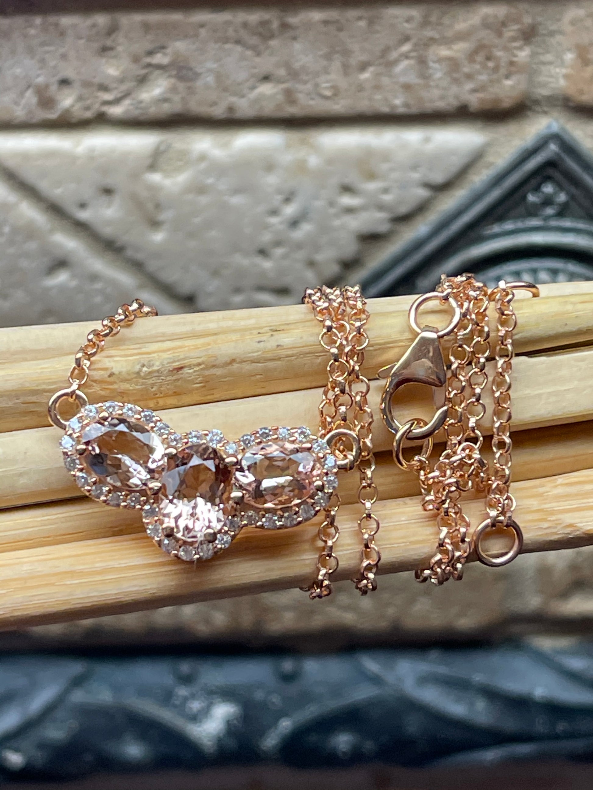 Natural Peach Morganite 14k Rose Gold Over Sterling Silver Necklace 16" - Natural Rocks by Kala