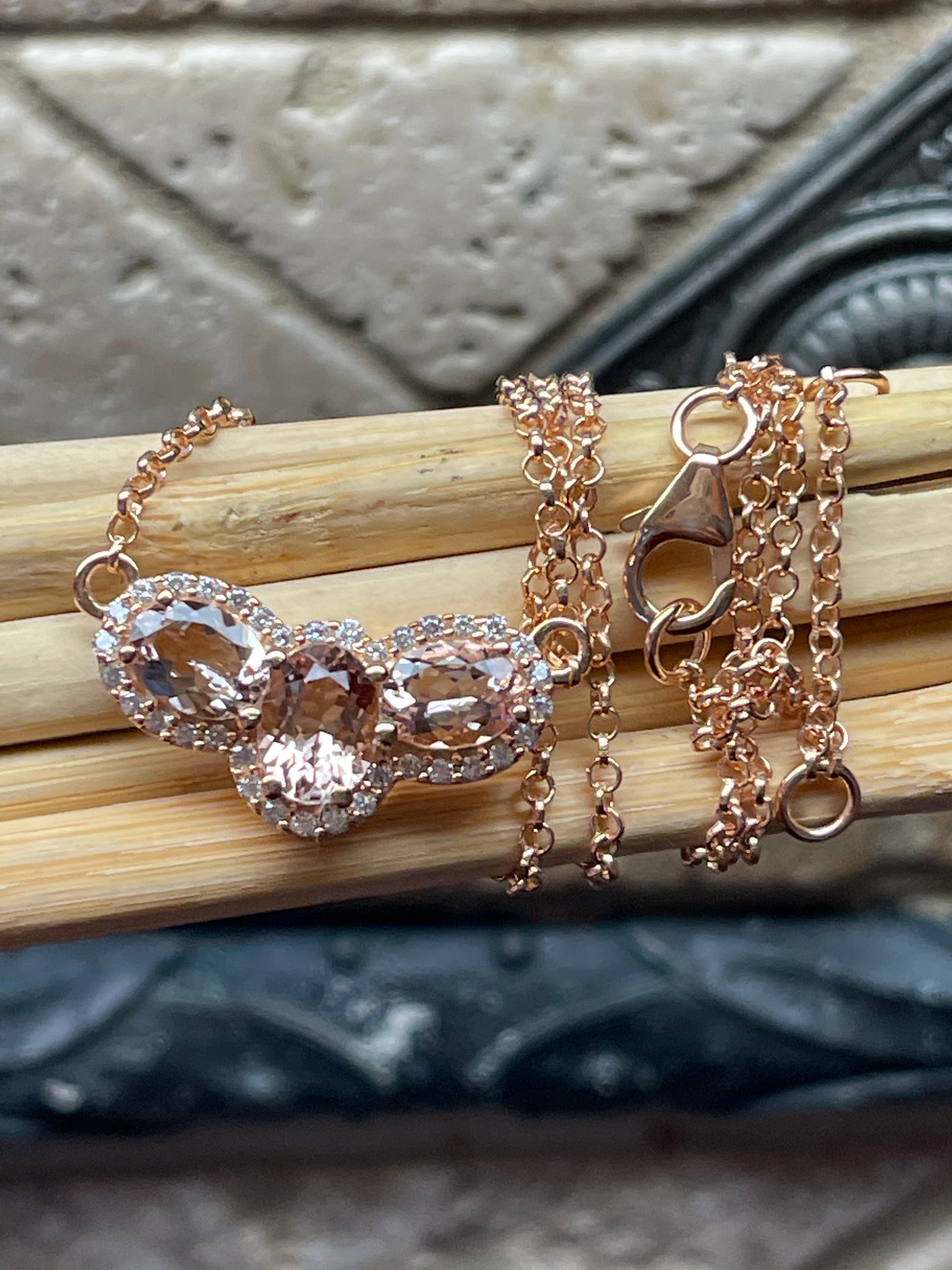 Natural Peach Morganite 14k Rose Gold Over Sterling Silver Necklace 16" - Natural Rocks by Kala