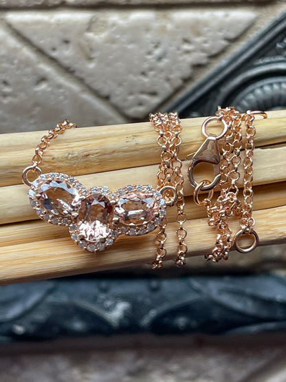 Natural Peach Morganite 14k Rose Gold Over Sterling Silver Necklace 16" - Natural Rocks by Kala
