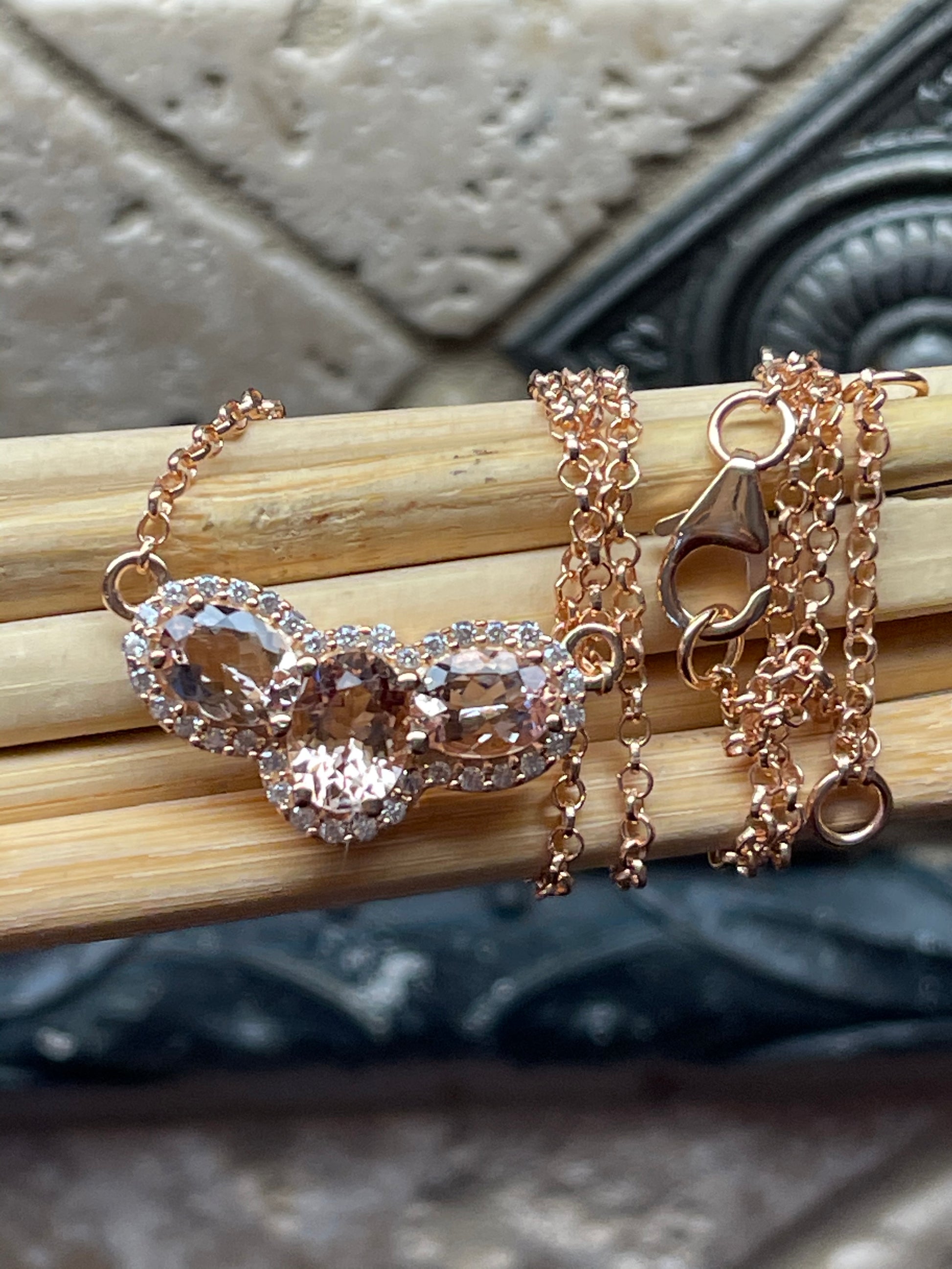 Natural Peach Morganite 14k Rose Gold Over Sterling Silver Necklace 16" - Natural Rocks by Kala