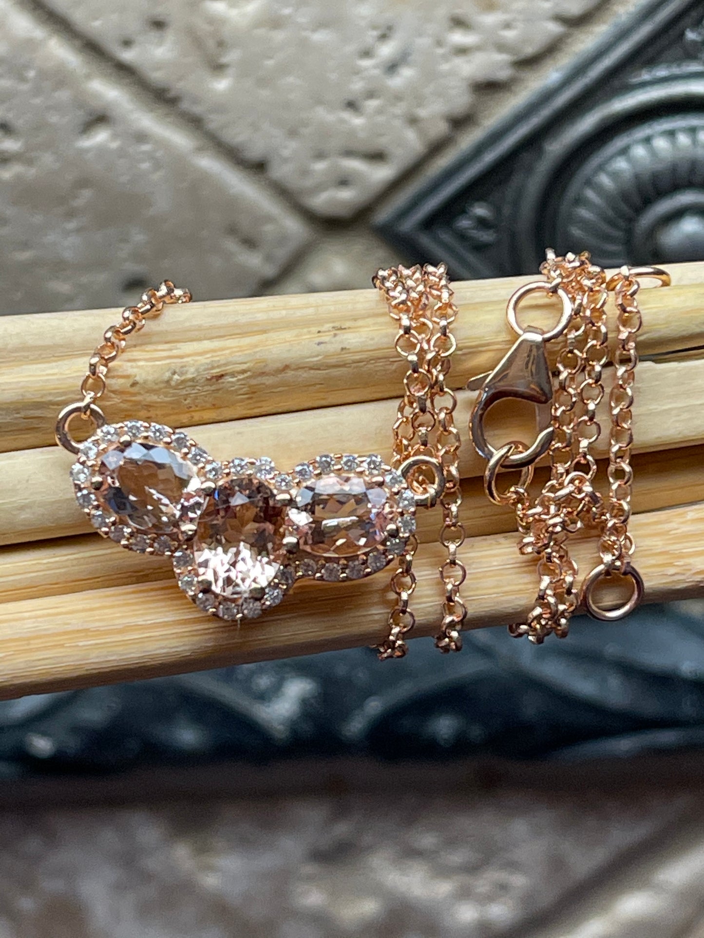 Natural Peach Morganite 14k Rose Gold Over Sterling Silver Necklace 16" - Natural Rocks by Kala