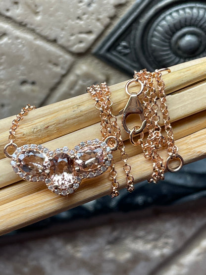 Natural Peach Morganite 14k Rose Gold Over Sterling Silver Necklace 16" - Natural Rocks by Kala