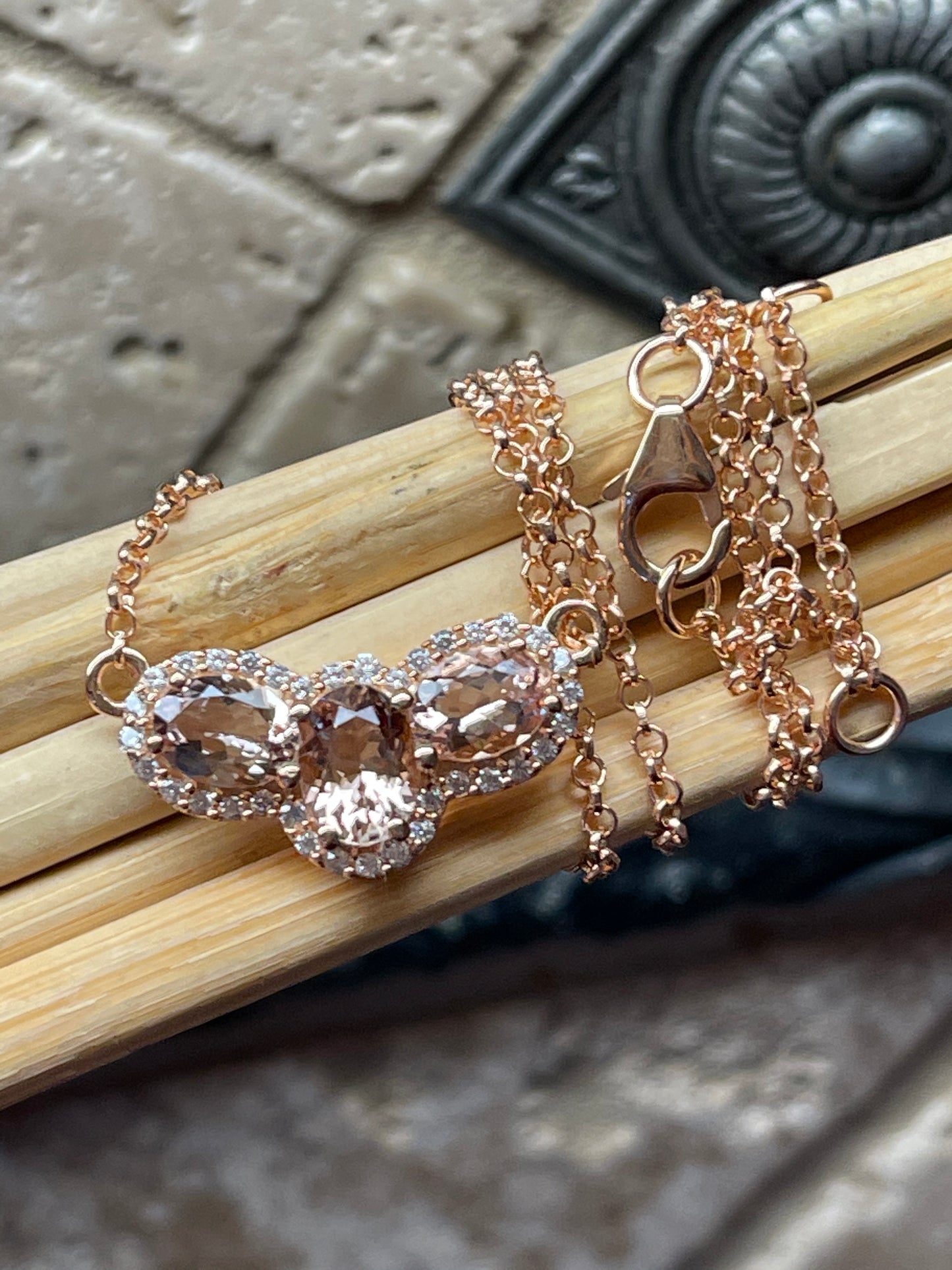 Natural Peach Morganite 14k Rose Gold Over Sterling Silver Necklace 16" - Natural Rocks by Kala