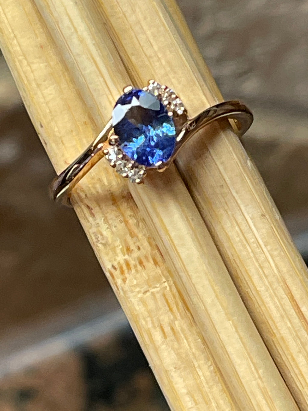 Genuine Blue Tanzanite, White Topaz 14k Rose Gold Over Sterling Silver Engagement Ring Size 5, 6, 7, 8, 9 - Natural Rocks by Kala