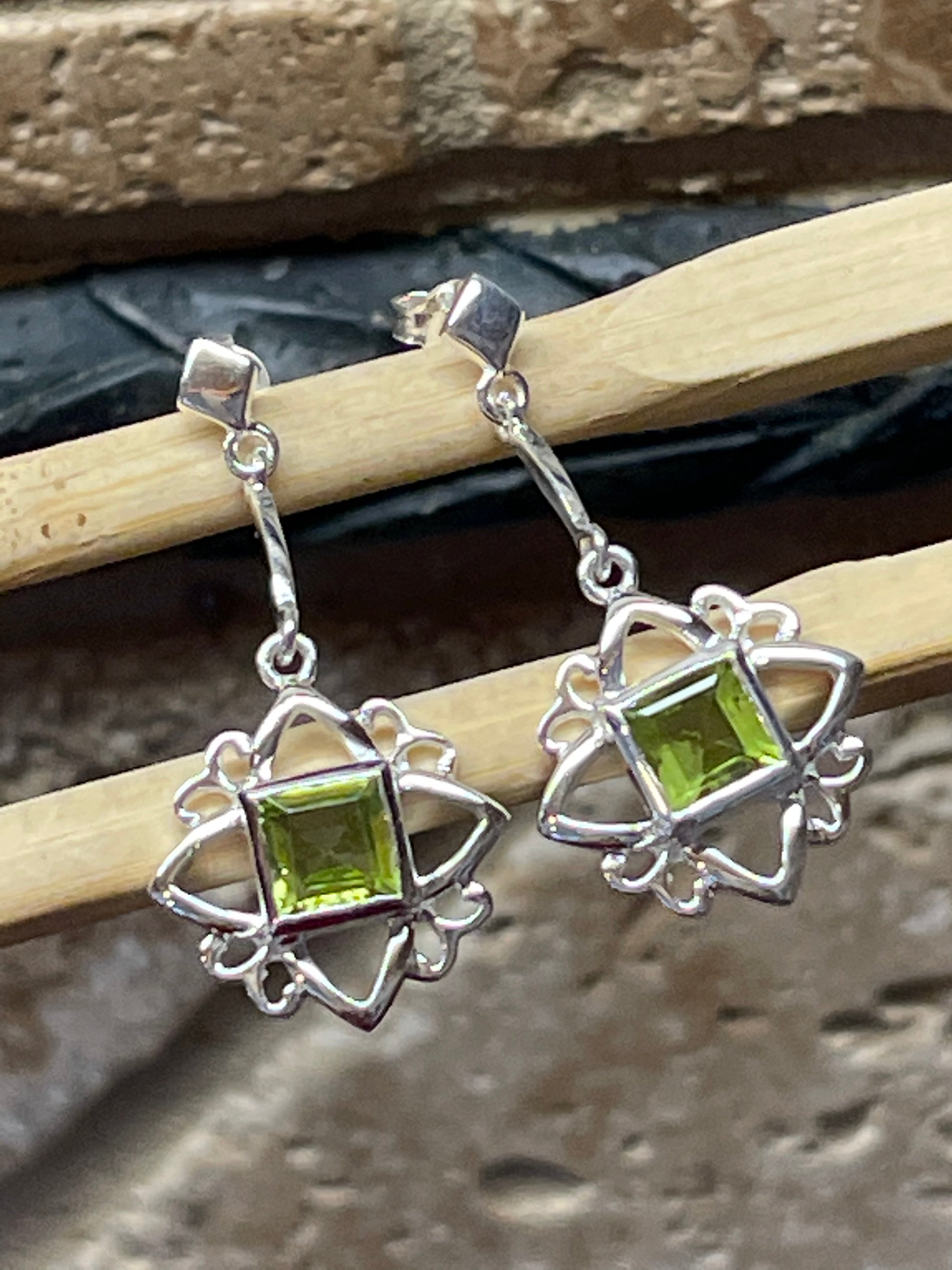 Natural Peridot 925 Solid Sterling Silver Earrings 30mm - Natural Rocks by Kala