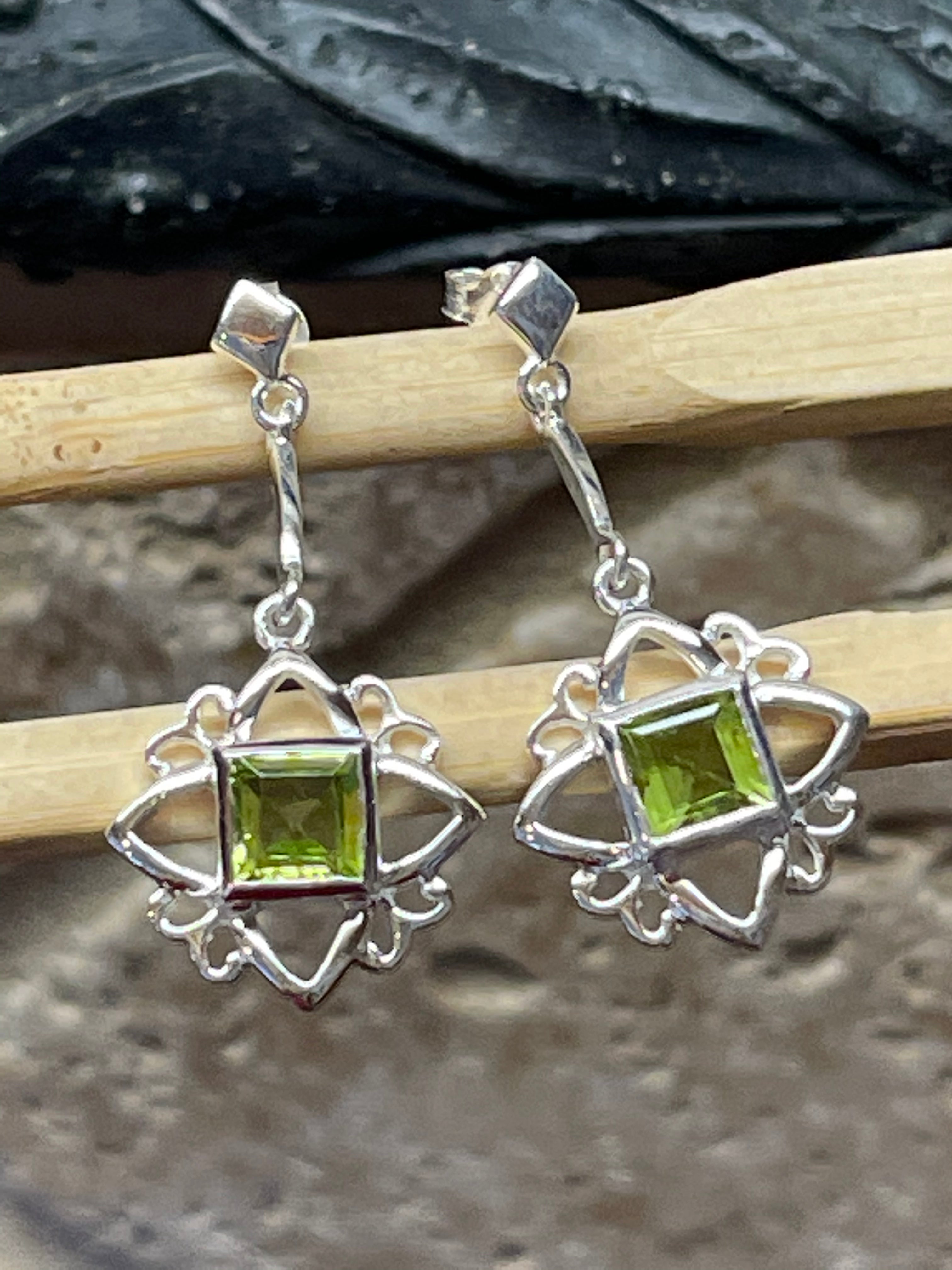 Natural Peridot 925 Solid Sterling Silver Earrings 30mm - Natural Rocks by Kala