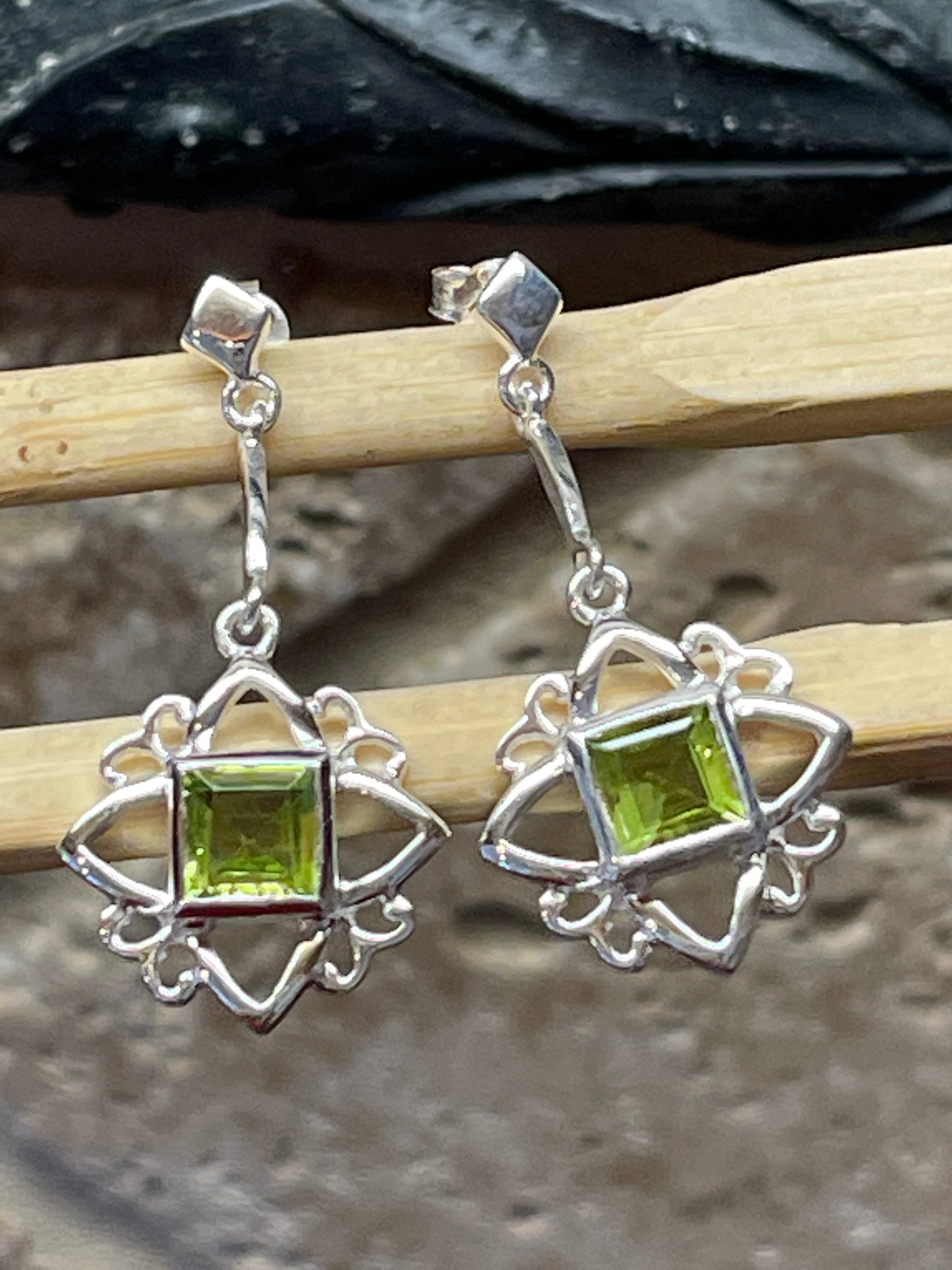 Natural Peridot 925 Solid Sterling Silver Earrings 30mm - Natural Rocks by Kala