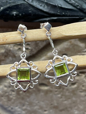 Natural Peridot 925 Solid Sterling Silver Earrings 30mm - Natural Rocks by Kala