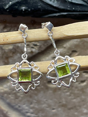 Natural Peridot 925 Solid Sterling Silver Earrings 30mm - Natural Rocks by Kala