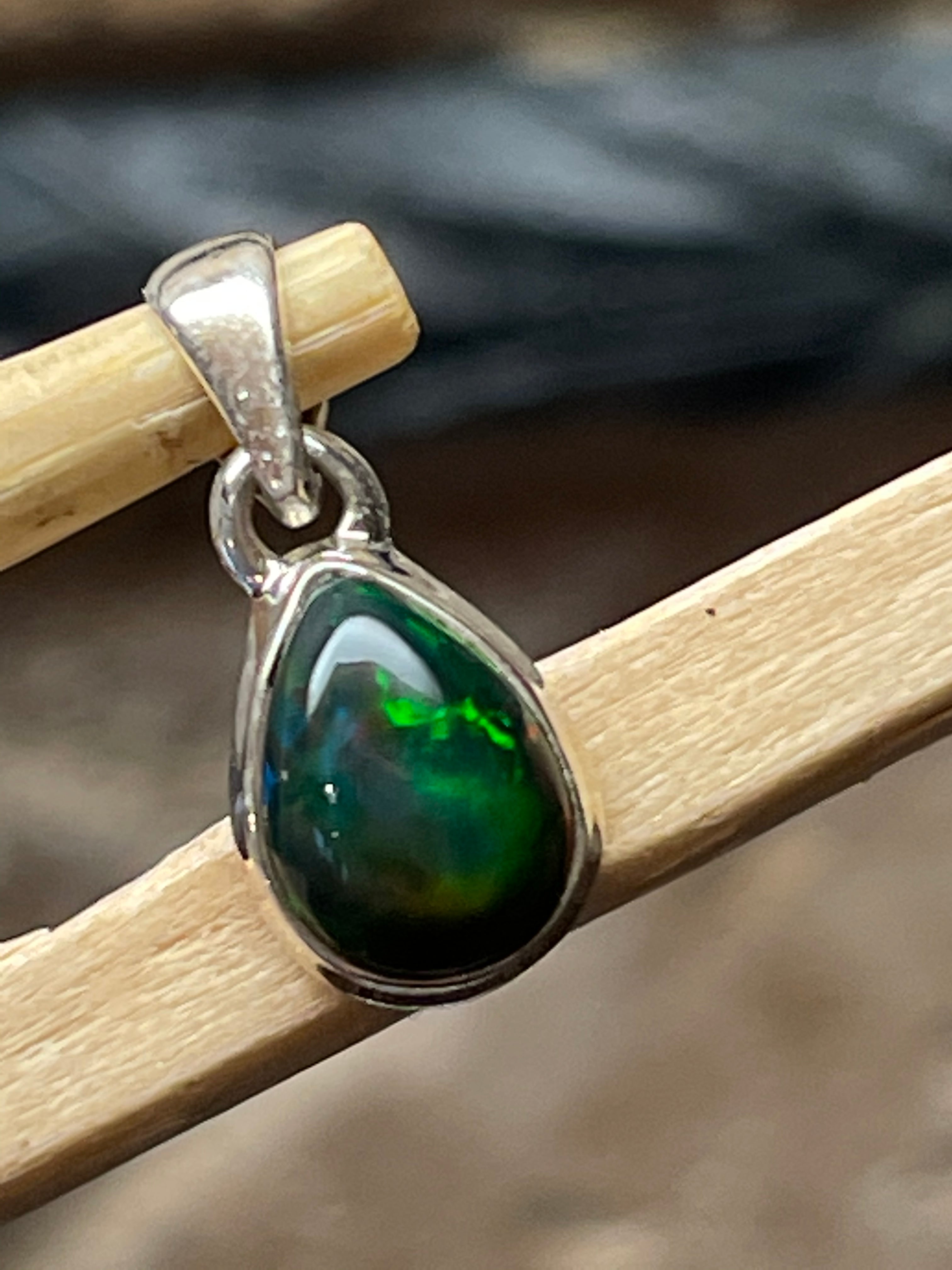 Genuine Chalama Black Opal 925 Solid Sterling Silver Pendant 18mm - Natural Rocks by Kala