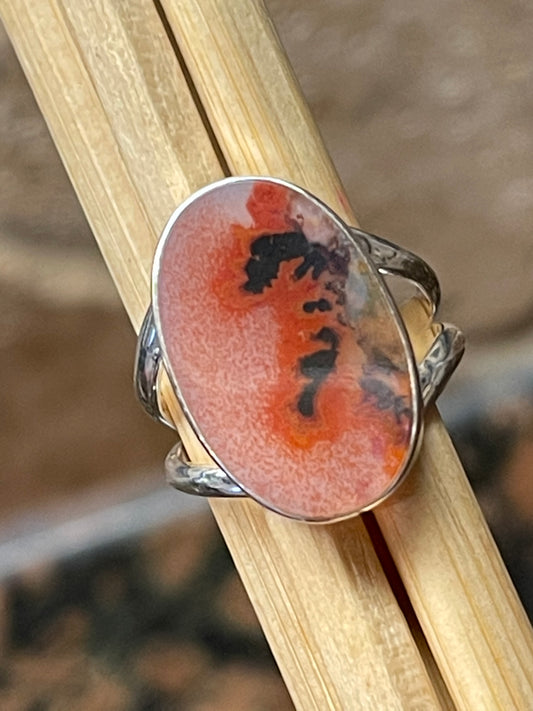 Genuine Georgian Scenic Dendritic Agate 925 Sterling Silver Ring Size 6.5 - Natural Rocks by Kala