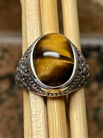 Natural Tiger's Eye 925 Solid Sterling Silver Men's Ring Size 7, 8, 9, 10, 12 - Natural Rocks by Kala