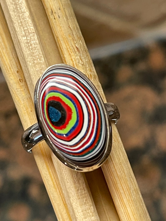 Gorgeous Fordite Agate 925 Solid Sterling Silver Ring Size 8 - Natural Rocks by Kala