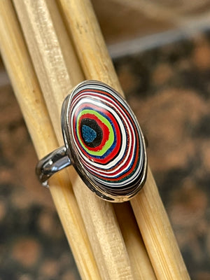 Gorgeous Fordite Agate 925 Solid Sterling Silver Ring Size 8 - Natural Rocks by Kala